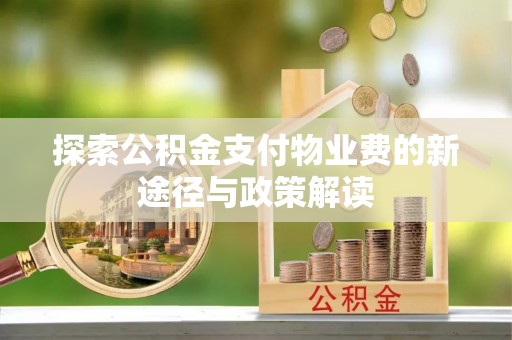 芦淞探索公积金支付物业费的新途径与政策解读